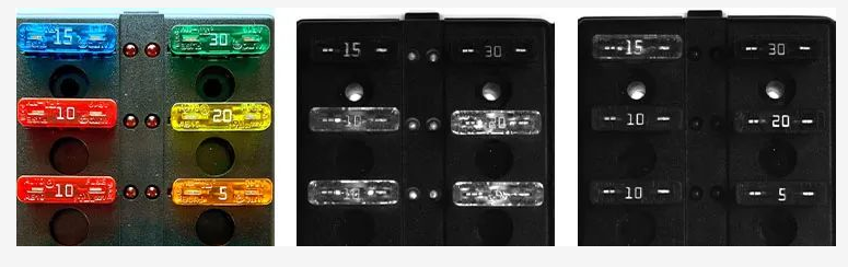 左：實際部分；中：紅光（不清楚的數(shù)字）；右：藍(lán)光（清晰的數(shù)字）.png